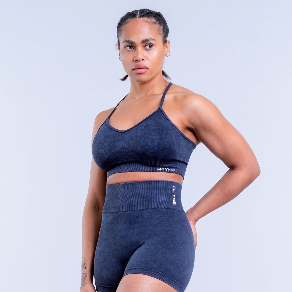 DFYNE Valkyrie Acid Wash Sports Bra Charcoal | 0257UOSCM